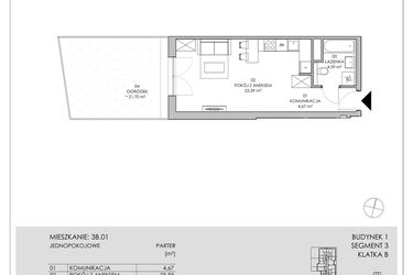 Rzut - Mieszkanie na sprzedaż 1 pokój o powierzchni 32,85 m² - numer 3B.01 w Skwer Harmonia II