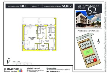 Rzut - Mieszkanie na sprzedaż 3 pokoje o powierzchni 54,8 m² - numer B 0.6 w Żeromskiego Street 52