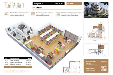 Rzut - Lokal użytkowy na sprzedaż 1 pokój o powierzchni 144,13 m² - numer AL 01 w Teatralna 3
