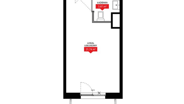 Rzut - Mieszkanie na sprzedaż 1 pokój o powierzchni 25,43 m² - numer A2 224LU w 29L - Apartamenty inwestycyjne