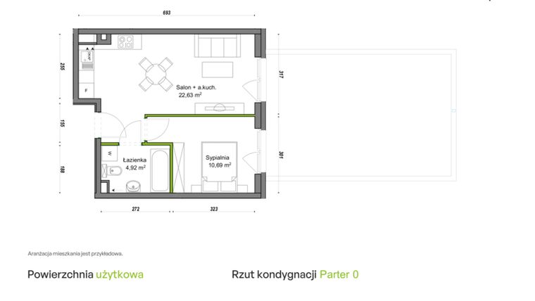Rzut - Mieszkanie na sprzedaż 2 pokoje o powierzchni 38,24 m² - numer C2/F/06 w Orawska Vita