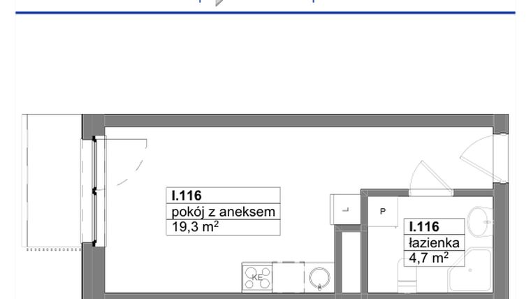 Rzut - Mieszkanie na sprzedaż 1 pokój o powierzchni 24 m² - numer 116 w Reda City etap III