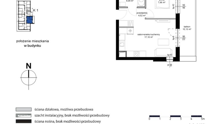 Rzut - Mieszkanie na sprzedaż 2 pokoje o powierzchni 33,64 m² - numer 1 w Kwarcowe Wzgórze - bud. 2