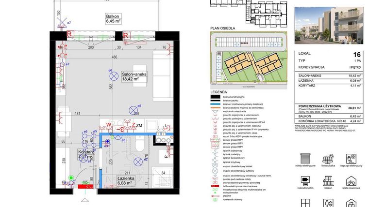 Rzut - Mieszkanie na sprzedaż 1 pokój o powierzchni 28,61 m² - numer 16 w Harmony Antoninek