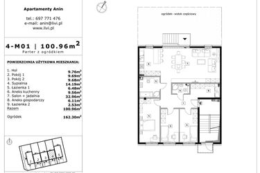 Rzut - Mieszkanie na sprzedaż 4 pokoje o powierzchni 100,96 m² - numer 4-m01 w Apartamenty Anin