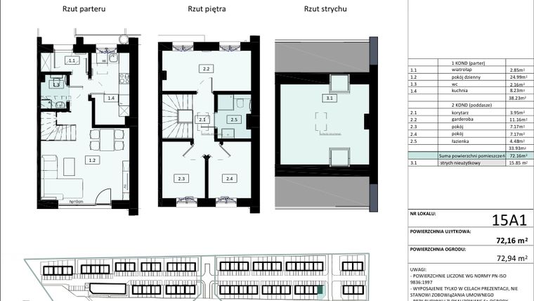 Rzut - Mieszkanie na sprzedaż 4 pokoje o powierzchni 72,16 m² - numer 15.A1 w Osiedle Primo