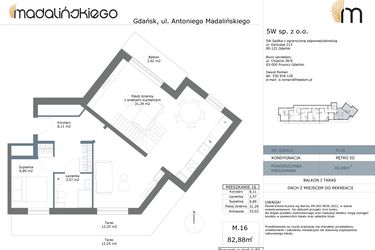 Rzut - Mieszkanie na sprzedaż 4 pokoje o powierzchni 82,88 m² - numer M16 w Madalińskiego