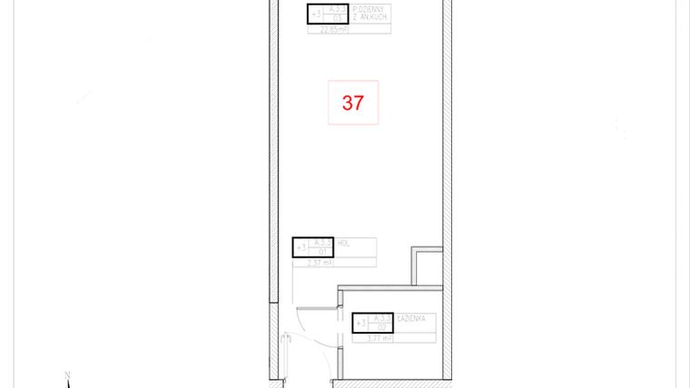 Rzut - Mieszkanie na sprzedaż 1 pokój o powierzchni 28,99 m² - numer A3-3 w Rezydencja Ogród Saski etap I i II