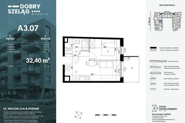Rzut - Mieszkanie na sprzedaż 2 pokoje o powierzchni 32,4 m² - numer A3.07 w Dobry Szeląg