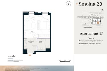 Rzut - Mieszkanie na sprzedaż 1 pokój o powierzchni 36,68 m² - numer U.3.17 w Smolna 23