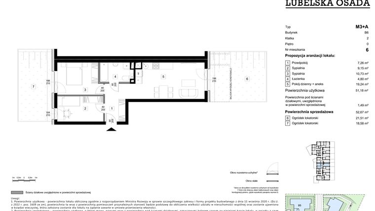 Rzut - Mieszkanie na sprzedaż 3 pokoje o powierzchni 52,67 m² - numer B6.6 w Lubelska Osada budynek B6