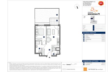 Rzut - Mieszkanie na sprzedaż 2 pokoje o powierzchni 41,17 m² - numer A.2 w Osiedle Bokserska 71 etap II