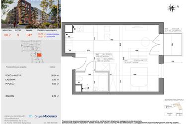 Rzut - Mieszkanie na sprzedaż 1 pokój o powierzchni 38,27 m² - numer I-B42 w Industria etap I-B