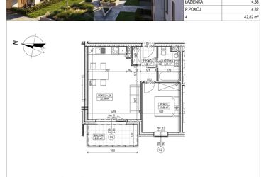 Rzut - Mieszkanie na sprzedaż 2 pokoje o powierzchni 42,82 m² - numer M.B7.01.39 w Osiedle Harmonia bud. B7