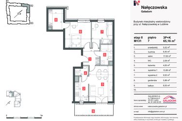 Rzut - Mieszkanie na sprzedaż 3 pokoje o powierzchni 65,16 m² - numer M-131 w Nałęczowska etap II