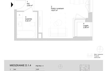 Rzut - Mieszkanie na sprzedaż 1 pokój o powierzchni 27,78 m² - numer D.1.4 w ATAL Parkowa
