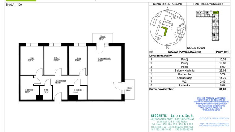 Rzut - Mieszkanie na sprzedaż 4 pokoje o powierzchni 81,89 m² - numer C67 w Jasielska 8C