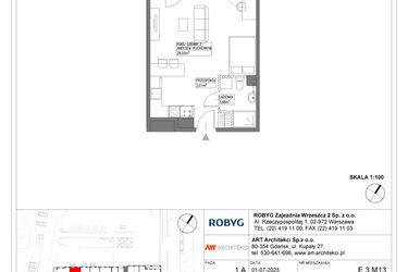 Rzut - Mieszkanie na sprzedaż 1 pokój o powierzchni 36,01 m² - numer E.3M13 w Nowa Wałowa bud. E