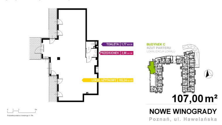 Rzut - Lokal użytkowy na sprzedaż 1 pokój o powierzchni 107 m² - numer C.LU.01 w Nowe Winogrady