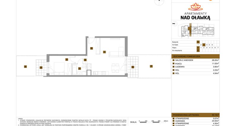Rzut - Mieszkanie na sprzedaż 2 pokoje o powierzchni 50,19 m² - numer 57 w Apartamenty nad Oławką etap II