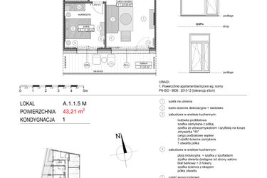 Rzut - Mieszkanie na sprzedaż 2 pokoje o powierzchni 43,2 m² - numer A.1.1.5M w Mikołajki Apartamenty