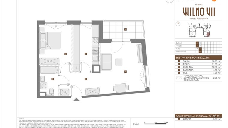 Rzut - Mieszkanie na sprzedaż 2 pokoje o powierzchni 53,96 m² - numer I.A.10 w Osiedle Wilno