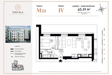 Rzut - Mieszkanie na sprzedaż 2 pokoje o powierzchni 45,21 m² - numer 24 w Niecała Prestige Residence