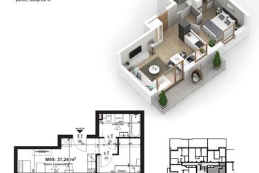 Rzut - Mieszkanie na sprzedaż 2 pokoje o powierzchni 37,24 m² - numer 5 w Piano Park etap V