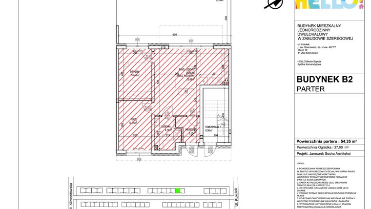 Rzut - Mieszkanie na sprzedaż 3 pokoje o powierzchni 54,35 m² - numer B2.1 w HELLO! KUKUŁKI bud. B