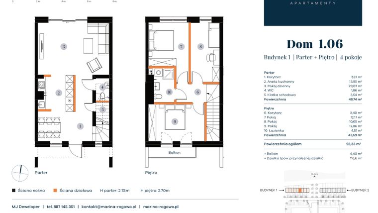 Rzut - Dom na sprzedaż 4 pokoje o powierzchni 93,33 m² - numer 1.06 w Apartamenty Marina Rogowo