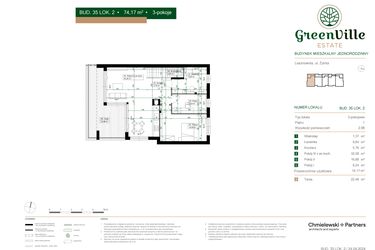 Rzut - Mieszkanie na sprzedaż 3 pokoje o powierzchni 74,17 m² - numer 35.2 w Green Ville