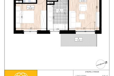 Rzut - Mieszkanie na sprzedaż 2 pokoje o powierzchni 44,15 m² - numer B2/2/2 w ACCANTO