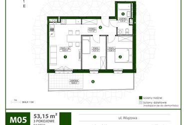Rzut - Mieszkanie na sprzedaż 3 pokoje o powierzchni 53,15 m² - numer 5 w Moja Wiązowa