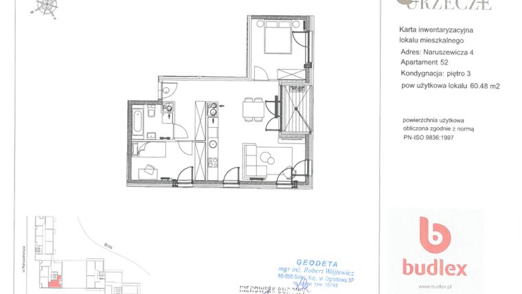Rzut - Mieszkanie na sprzedaż 3 pokoje o powierzchni 60,48 m² - numer 4.52 w Urzecze