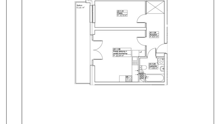 Rzut - Mieszkanie na sprzedaż 2 pokoje o powierzchni 48,06 m² - numer 42.5 w Osiedle przy Puszczy