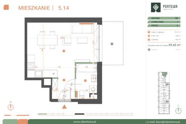 Rzut - Mieszkanie na sprzedaż 1 pokój o powierzchni 29,42 m² - numer M.05.14 w Casa Feliz Portowa