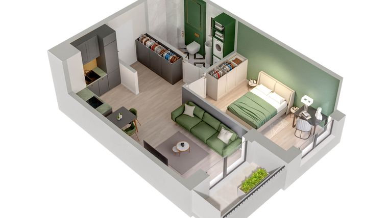 Rzut - Mieszkanie na sprzedaż 2 pokoje o powierzchni 39,56 m² - numer C.12.A w Quercus bud. C