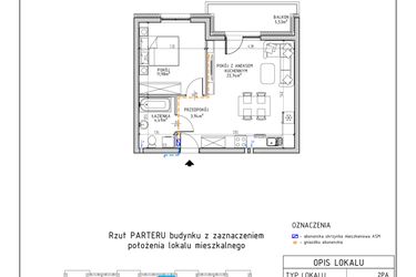 Rzut - Mieszkanie na sprzedaż 2 pokoje o powierzchni 44,15 m² - numer 5 w Osiedle Foresto