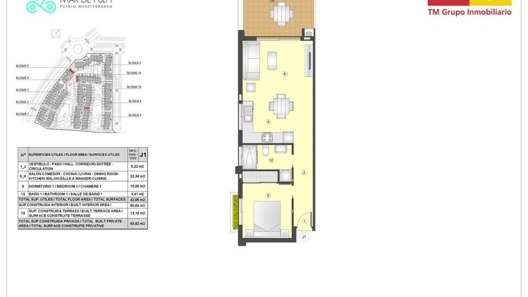 Rzut - Mieszkanie na sprzedaż 1 pokój o powierzchni 51 m² - numer 6.211 w Mar de Pulpi - Almeria