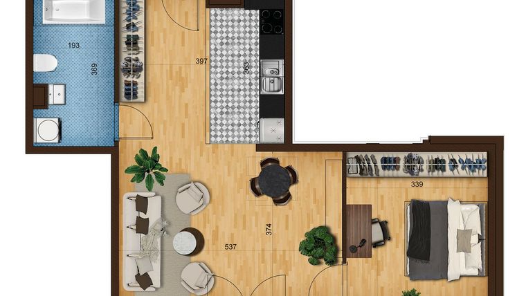 Rzut - Mieszkanie na sprzedaż 2 pokoje o powierzchni 54,32 m² - numer 4_1 w Nowe Zabrze