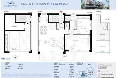 Rzut - Mieszkanie na sprzedaż 3 pokoje o powierzchni 159,88 m² - numer 10.1.2 w Brizo Park