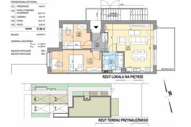 Rzut - Mieszkanie na sprzedaż 3 pokoje o powierzchni 51,64 m² - numer B7-IP-C w Osiedle Bakaliowe