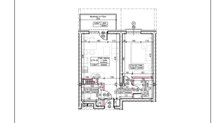 Rzut - Mieszkanie na sprzedaż 2 pokoje o powierzchni 41,94 m² - numer A.19 w Kąpielowa 2A