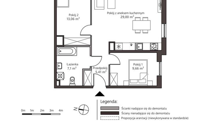 Rzut - Mieszkanie na sprzedaż 3 pokoje o powierzchni 64,23 m² - numer 5D/7 w Nowy Goszyn