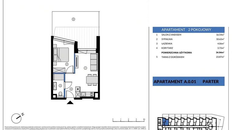 Rzut - Mieszkanie na sprzedaż 2 pokoje o powierzchni 34,94 m² - numer A.0.01 w Wind Yacht