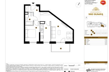 Rzut - Mieszkanie na sprzedaż 2 pokoje o powierzchni 44,58 m² - numer 68 w Apartamenty nad Oławką
