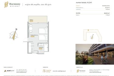 Rzut - Mieszkanie na sprzedaż 1 pokój o powierzchni 28,25 m² - numer H.2.41 w Harmony Resort