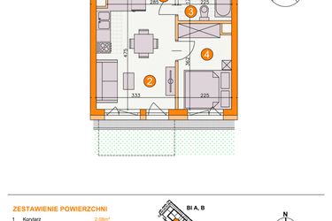 Rzut - Mieszkanie na sprzedaż 2 pokoje o powierzchni 27,65 m² - numer BI/A2 w Osiedle Bocianie Gniazdo 2