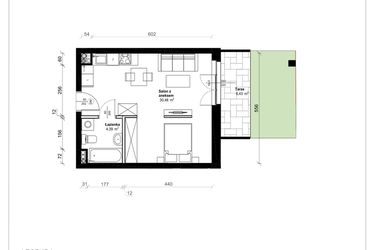 Rzut - Mieszkanie na sprzedaż 1 pokój o powierzchni 34,87 m² - numer B.0.13.1a w ATRIUM