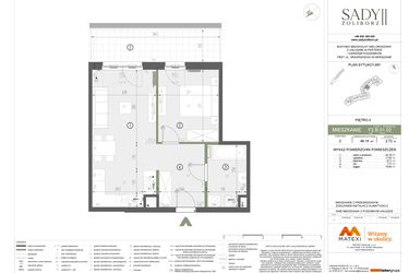 Rzut - Mieszkanie na sprzedaż 2 pokoje o powierzchni 48,1 m² - numer F2.B.02.02 w Sady Żoliborz II